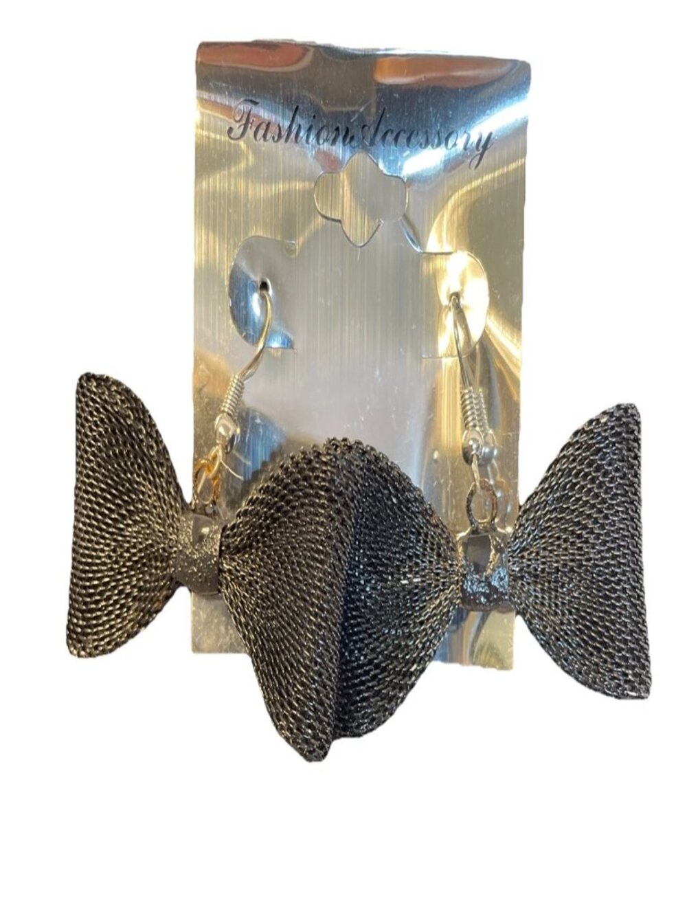 Black Mesh Bow Dangle Earrings Midnight Waffle Knit Fashion Jewelry Cute